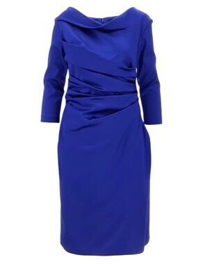 Talbot Runhof Draped Knee Midi Dress in Blue Size 38 US 8